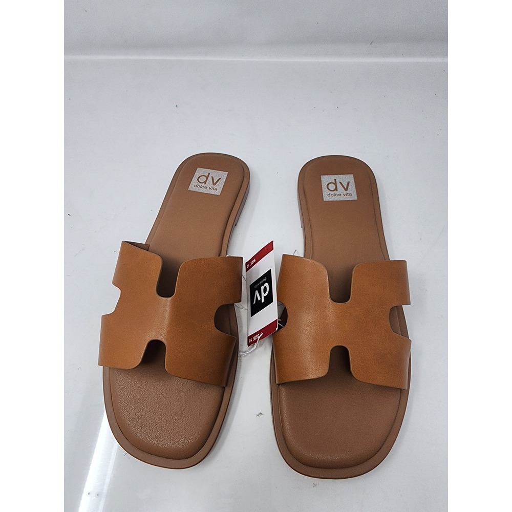 DV Dolce Vita Womens Hollie H-Band Sandal Tan Faux Leather Casual Size 10